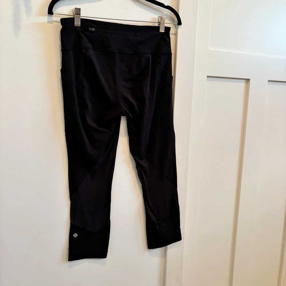 Lululemon Wunder Under Black Crop Leggings Size 6 Mesh Detail Drawstring Pockets